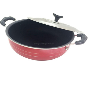 Modern Nonstick Aluminium Kadhai Indian Frying Pan with Eco-Friendly Lid Silver Metal Handle High Quality