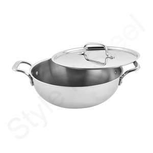 New Triply Kadai With Cover Triply Cookware Set Indian Hot Sell Non-stick Restaurant Strainer Wok Induction Kadai
