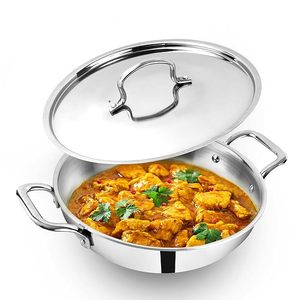 Triply Stainless Steel Kadai Kadhai with Steel Lid Induction Friendly Nonstick Body No Chemical Coating